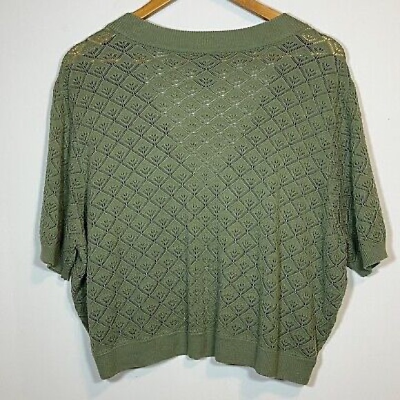 Lane Bryant Crochet Knit Green Short Sleeve Short Cardigan Shrug Size 22 24 - Picture 5 of 6